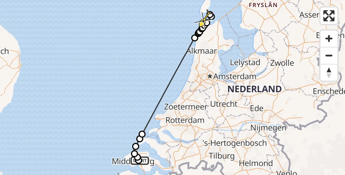 Routekaart van de vlucht: Kustwachthelikopter naar Den Helder, Noordvoorlandweg