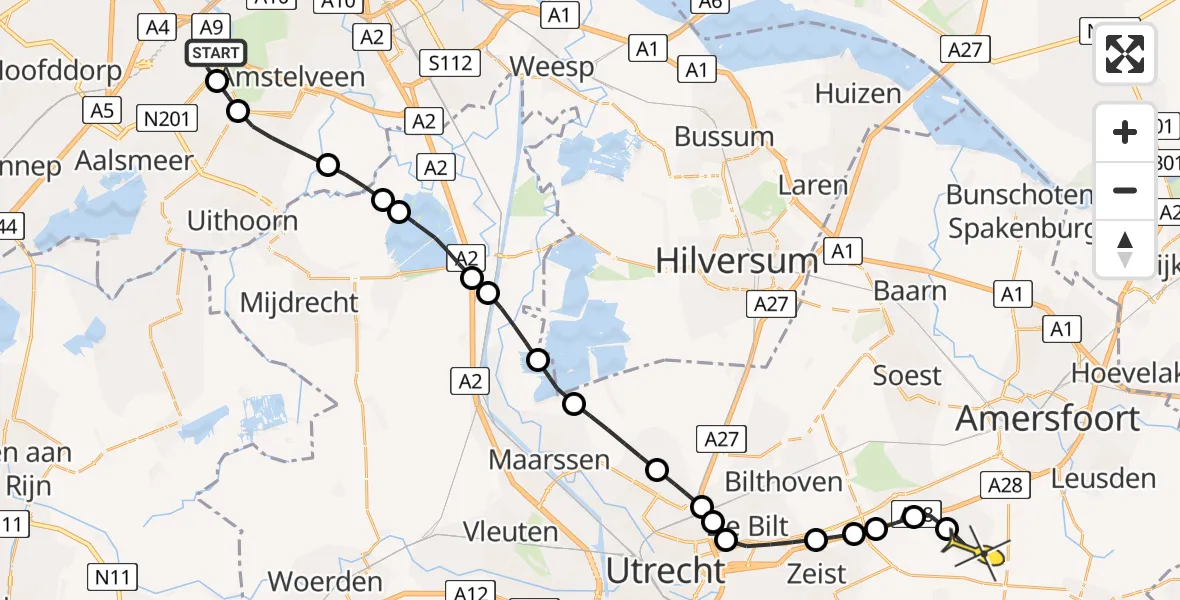 Routekaart van de vlucht: Politieheli naar Leusden, Treekerweg