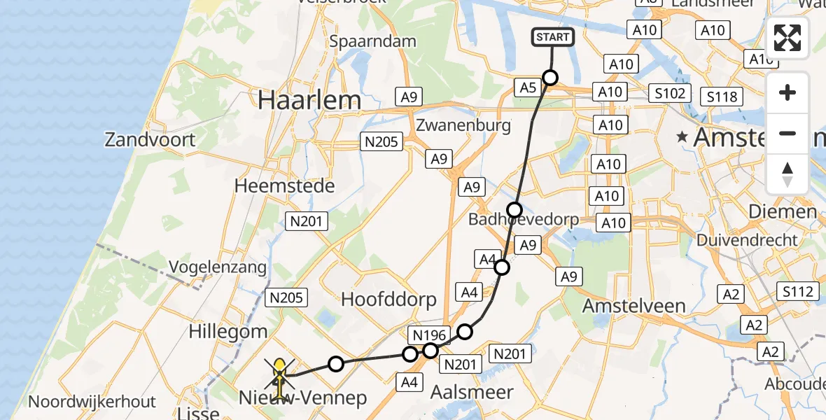 Routekaart van de vlucht: Lifeliner 1 naar Nieuw-Vennep, Remmersteinpark