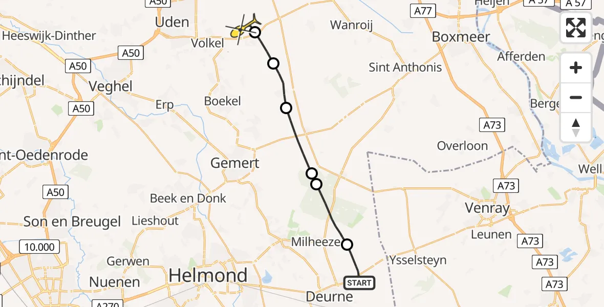 Routekaart van de vlucht: Lifeliner 3 naar Vliegbasis Volkel, Zeelandsedijk