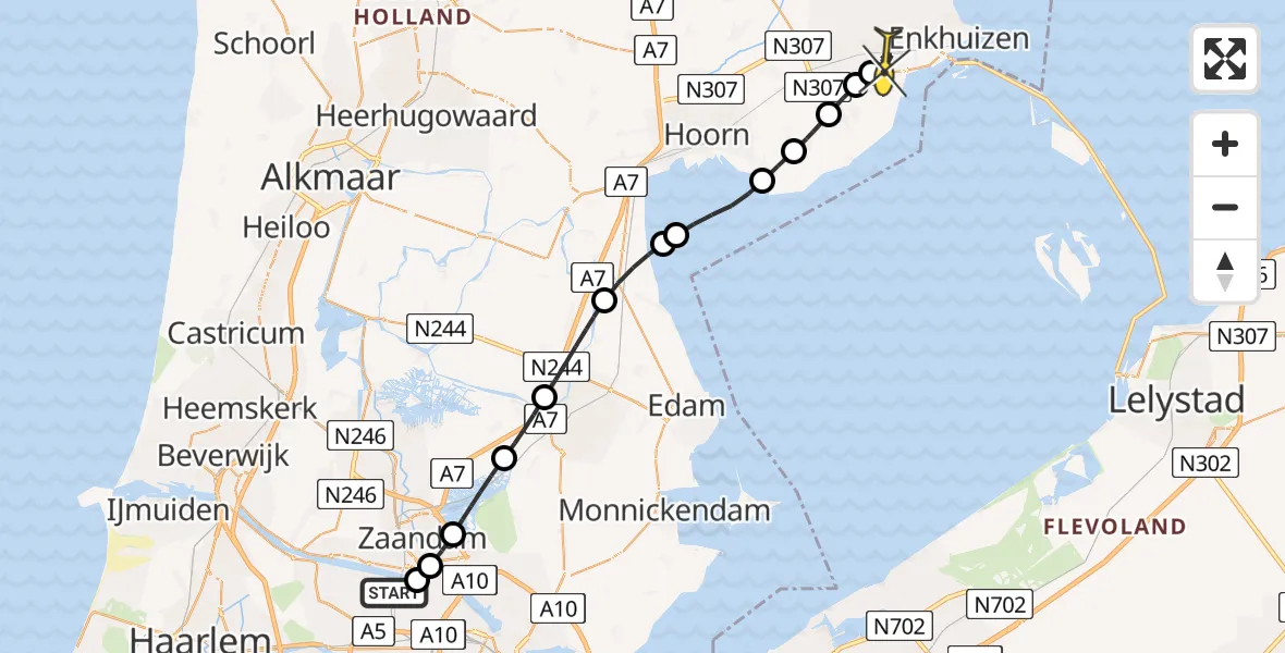 Routekaart van de vlucht: Lifeliner 1 naar Grootebroek, Overstort