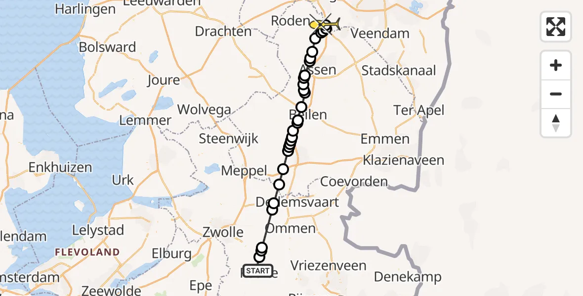 Routekaart van de vlucht: Lifeliner 4 naar Groningen Airport Eelde, Burgemeester J.G. Legroweg