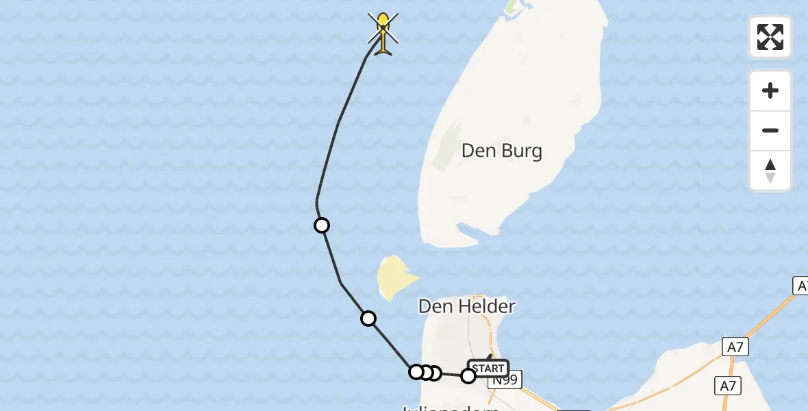 Routekaart van de vlucht: Kustwachthelikopter naar 