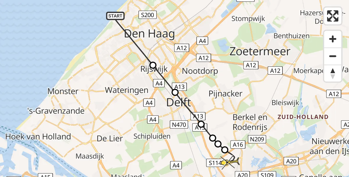 Routekaart van de vlucht: Lifeliner 2 naar Rotterdam The Hague Airport, Brandenburgbaan