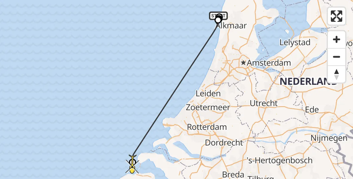 Routekaart van de vlucht: Kustwachthelikopter naar Burgh-Haamstede