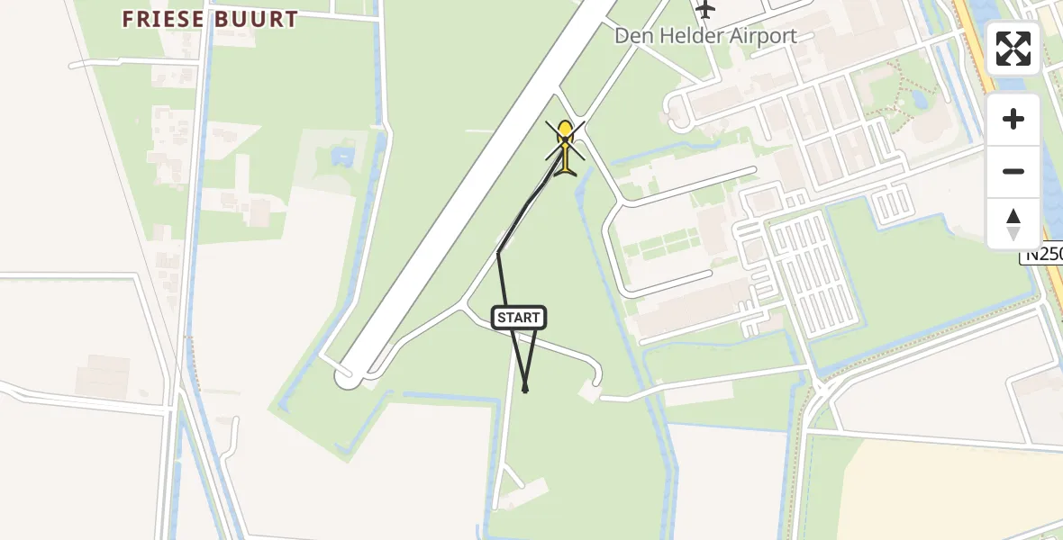 Routekaart van de vlucht: Kustwachthelikopter naar Vliegveld De Kooy, Luchthavenweg
