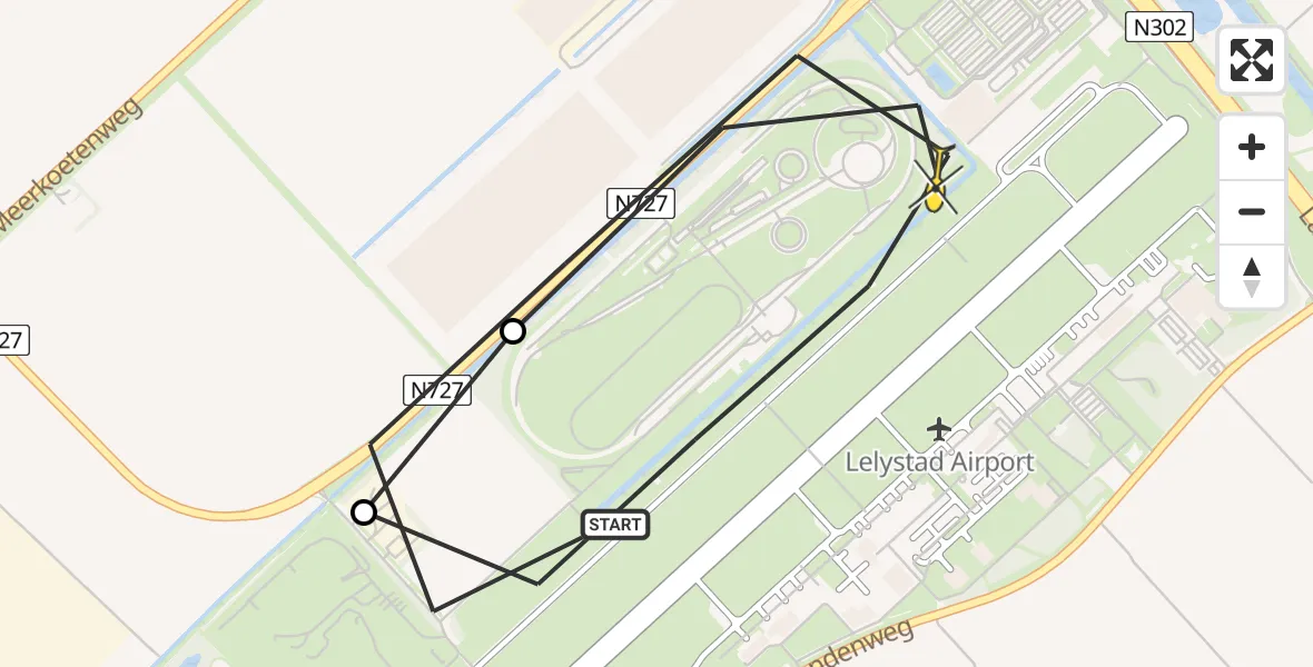 Routekaart van de vlucht: Politieheli naar Lelystad Airport, RDW-testbaan