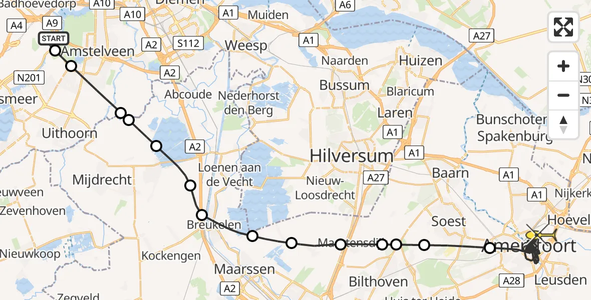 Routekaart van de vlucht: Politieheli naar Amersfoort, Aalscholverpad