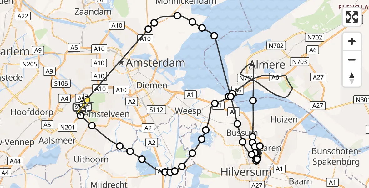 Routekaart van de vlucht: Politiehelikopter naar Schiphol, Loevesteinse Randweg