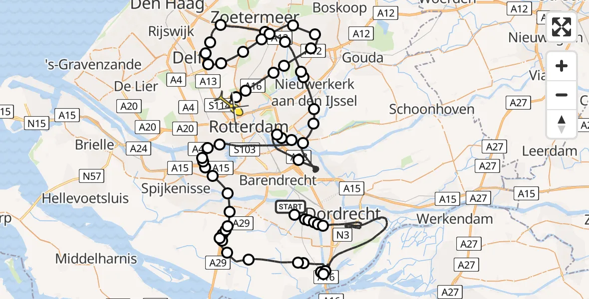 Routekaart van de vlucht: Politieheli naar Rotterdam The Hague Airport, Brandenburgbaan