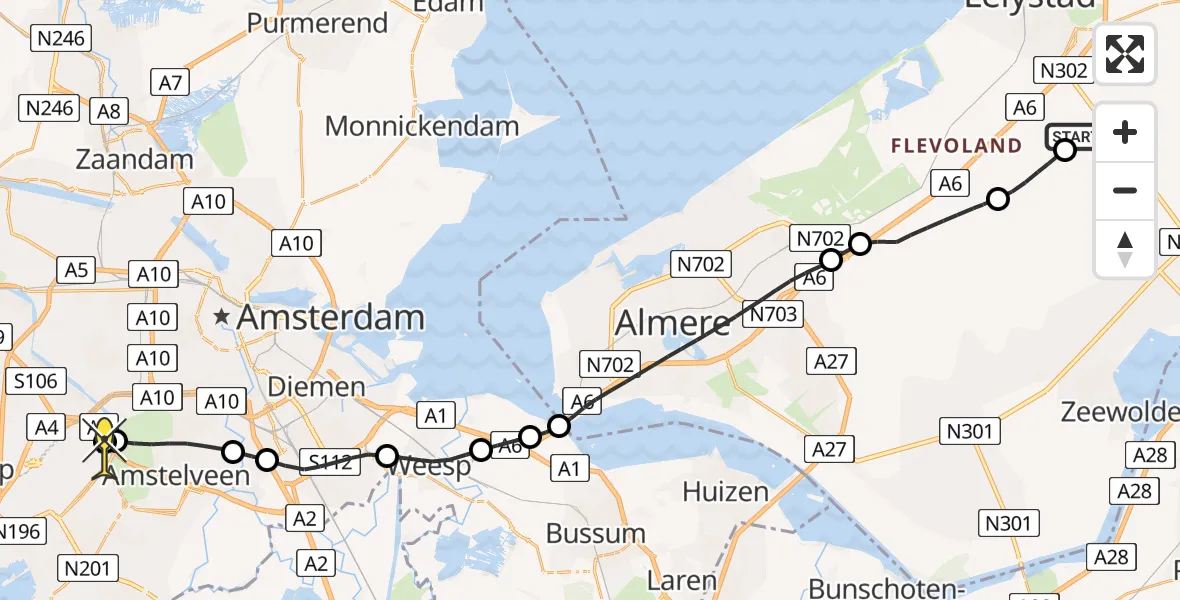 Routekaart van de vlucht: Politieheli naar Schiphol, Loevesteinse Randweg