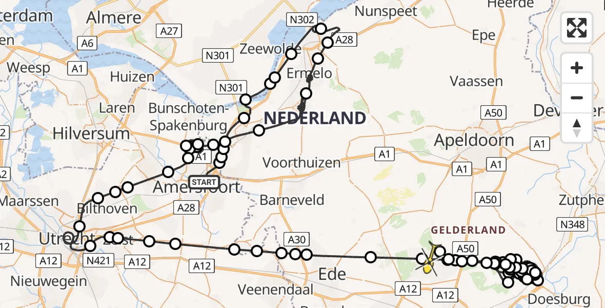 Routekaart van de vlucht: Politieheli naar Vliegbasis Deelen, Rolbaan
