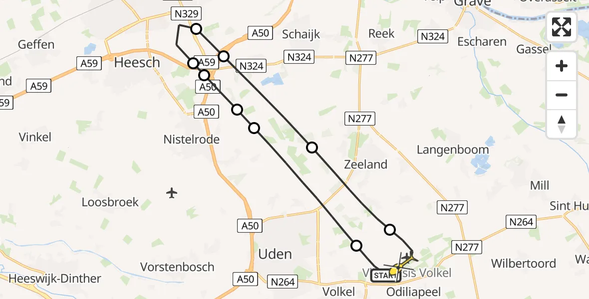 Routekaart van de vlucht: Lifeliner 3 naar Vliegbasis Volkel, Zeelandsedijk