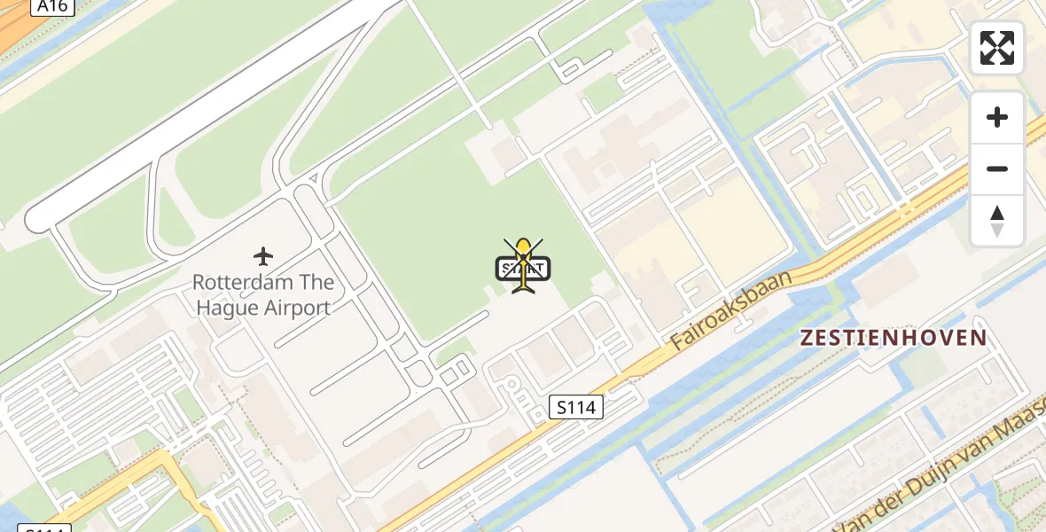 Routekaart van de vlucht: Politiehelikopter naar Rotterdam The Hague Airport, Brandenburgbaan