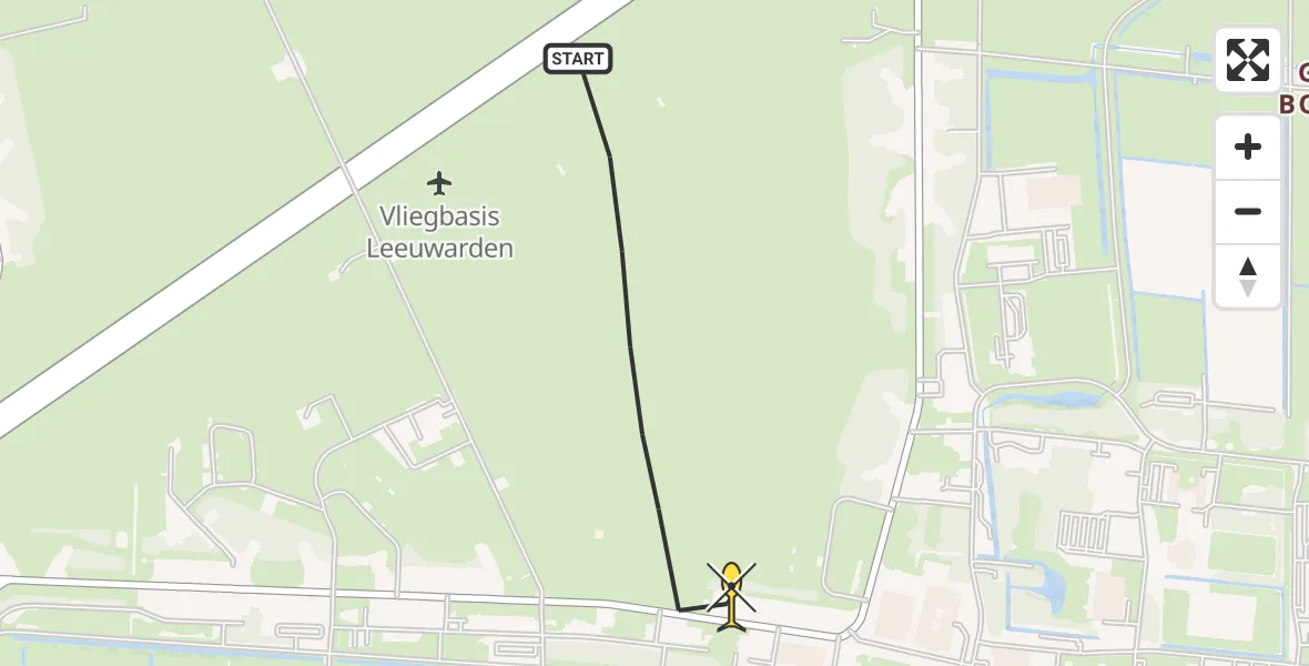 Routekaart van de vlucht: Ambulanceheli naar Vliegbasis Leeuwarden, Keegsdijkje