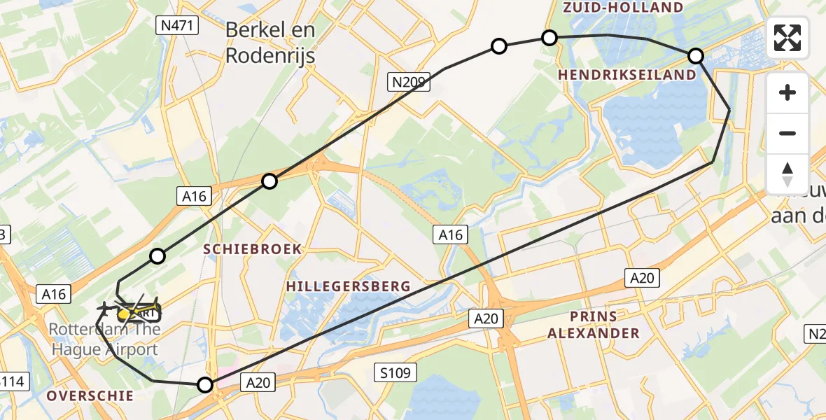 Routekaart van de vlucht: Lifeliner 2 naar Rotterdam The Hague Airport, Brandenburgbaan