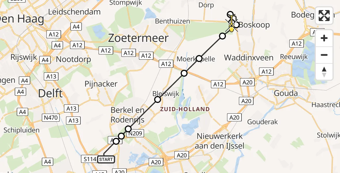 Routekaart van de vlucht: Lifeliner 2 naar Boskoop, Hoogeveenseweg