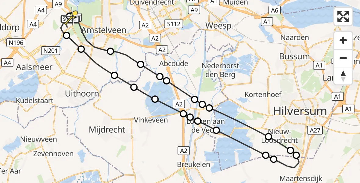 Routekaart van de vlucht: Politiehelikopter naar Schiphol, Loevesteinse Randweg