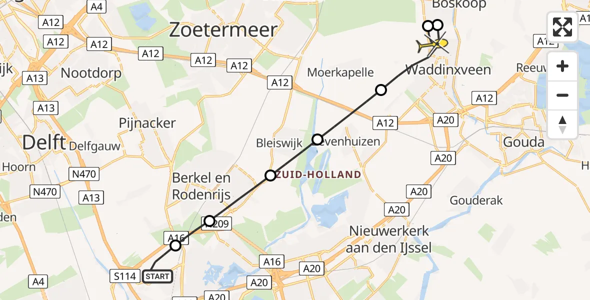 Routekaart van de vlucht: Lifeliner 2 naar Waddinxveen, Weidezoom