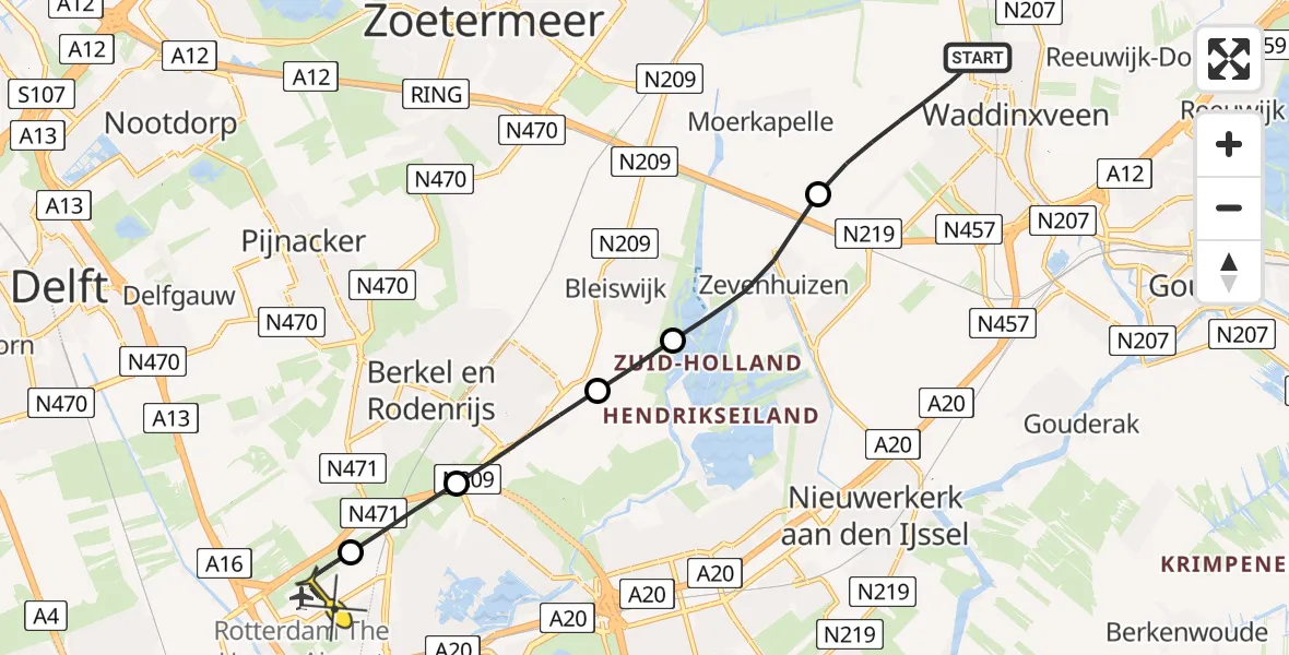 Routekaart van de vlucht: Lifeliner 2 naar Rotterdam The Hague Airport, Brandenburgbaan