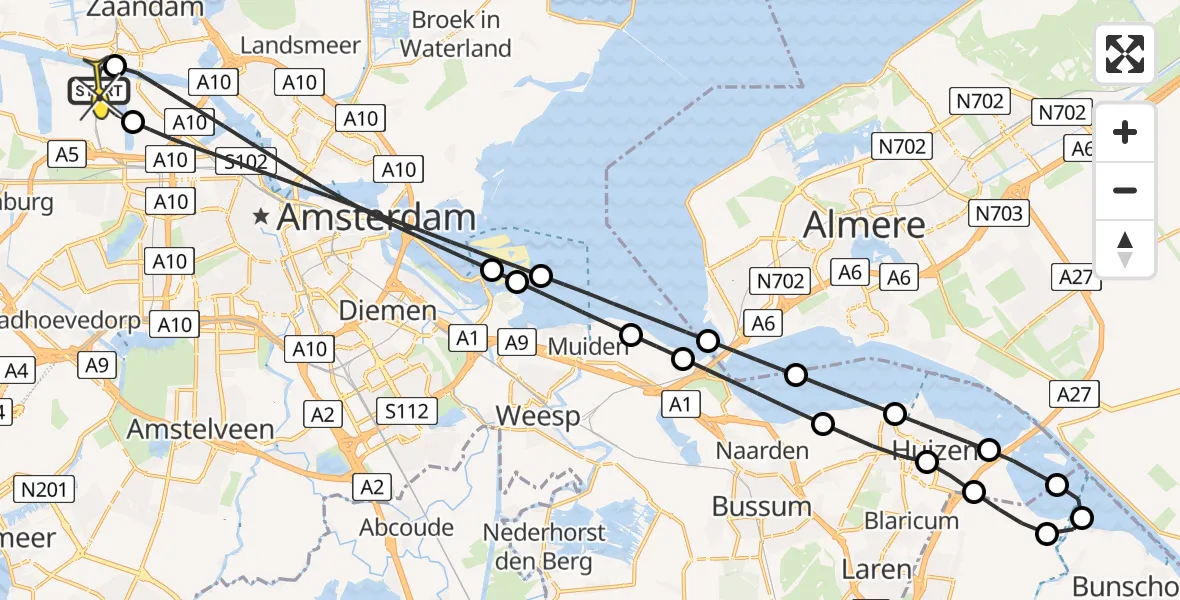Routekaart van de vlucht: Lifeliner 1 naar Amsterdam Heliport, Hornweg