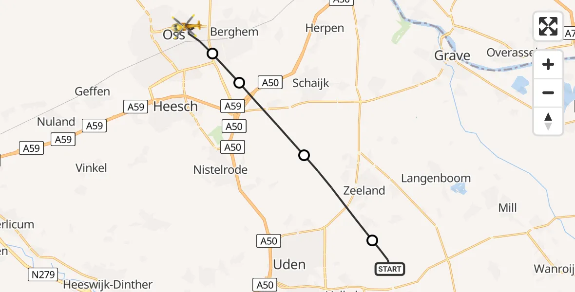Vluchtroute Traumahelikopter Vliegbasis Volkel - Oss, 12 december 2025, 08:55