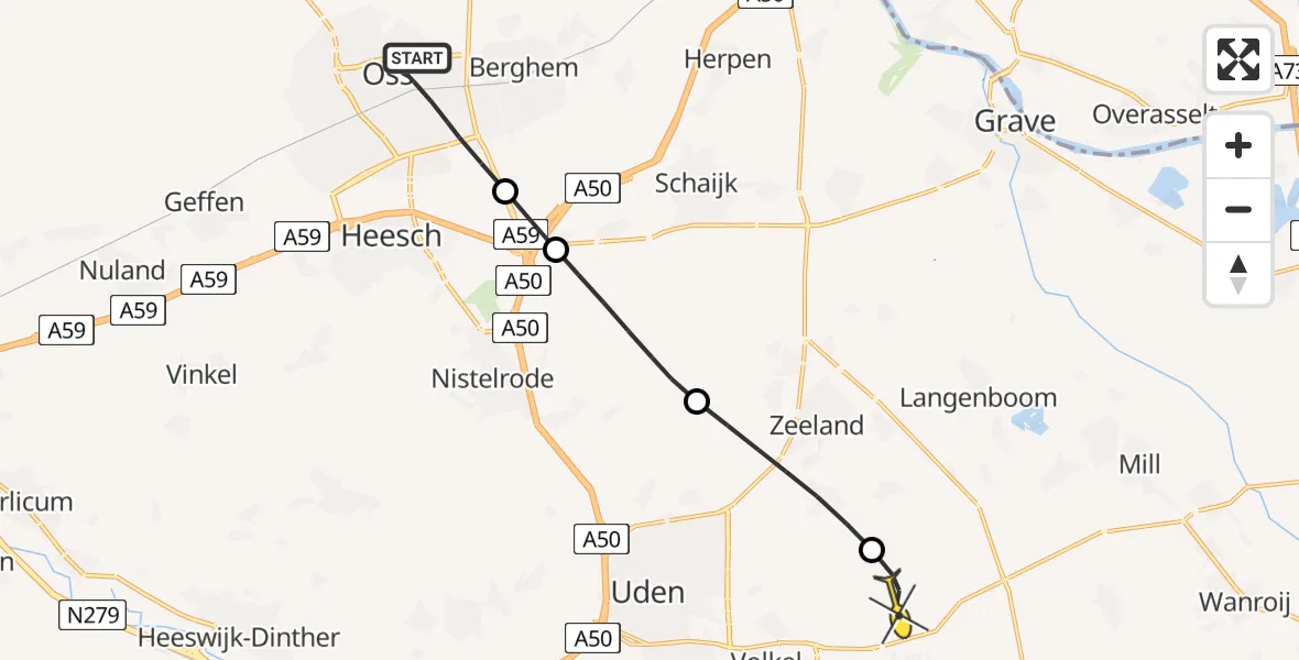 Routekaart van de vlucht: Lifeliner 3 naar Vliegbasis Volkel, Zeelandsedijk