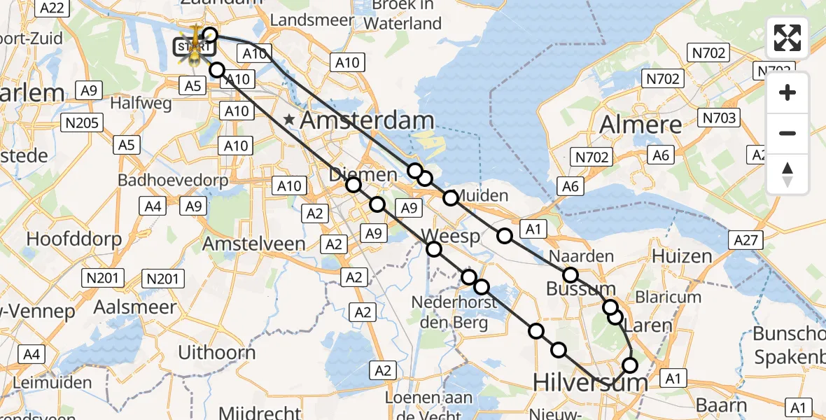 Vluchtroute Traumahelikopter Amsterdam Heliport - Amsterdam Heliport, 12 december 2025, 09:29