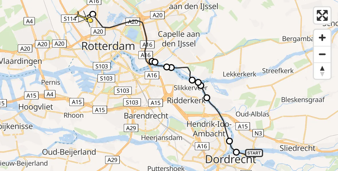 Routekaart van de vlucht: Lifeliner 2 naar Rotterdam The Hague Airport, Brandenburgbaan
