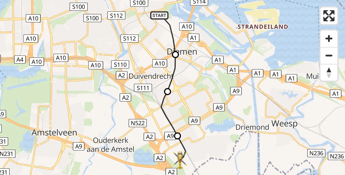 Vluchtroute Traumahelikopter Amsterdam - Academisch Medisch Centrum (AMC), 12 december 2025, 11:16