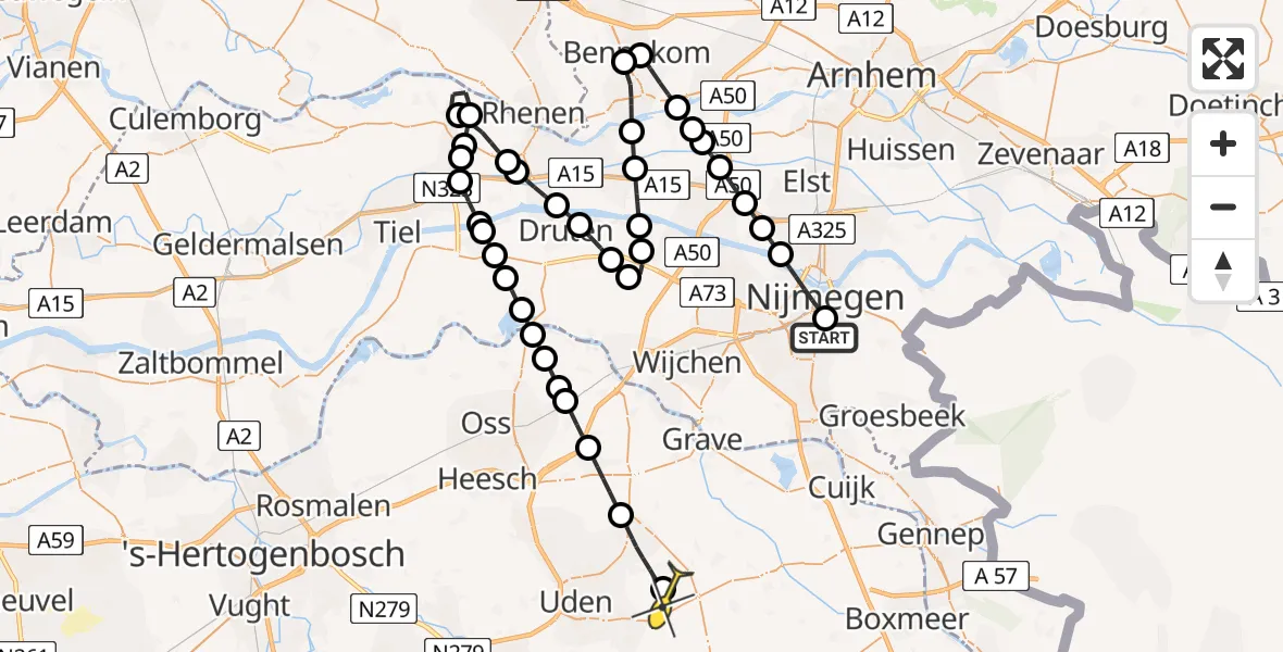 Routekaart van de vlucht: Lifeliner 3 naar Vliegbasis Volkel, Zeelandsedijk