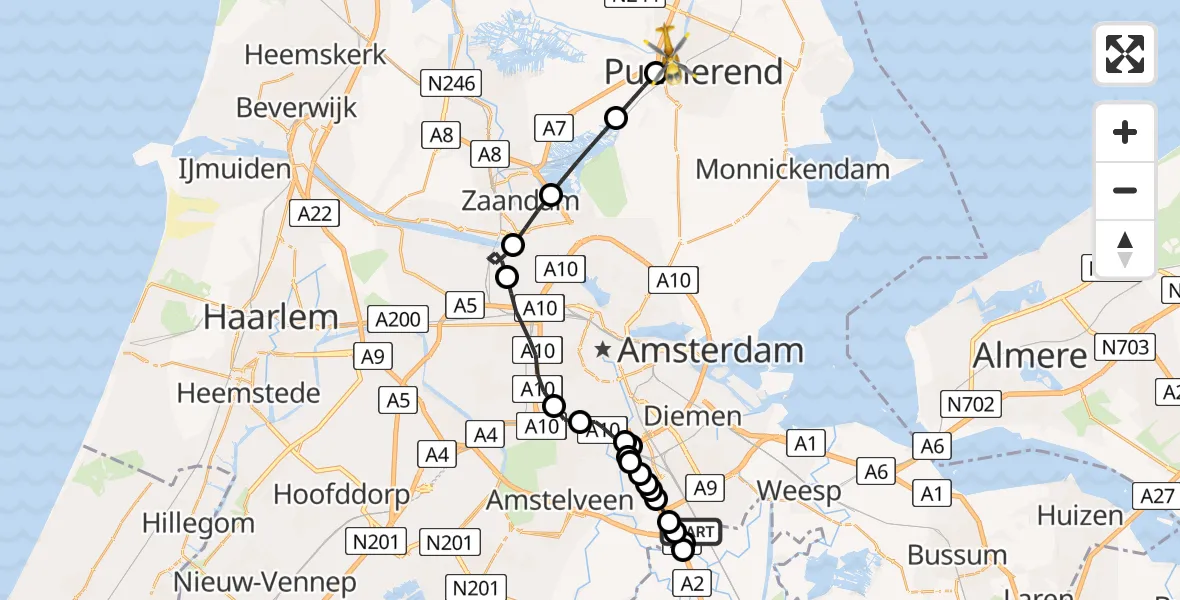 Vluchtroute Traumahelikopter Academisch Medisch Centrum (AMC) - Purmerend, 12 december 2025, 11:39