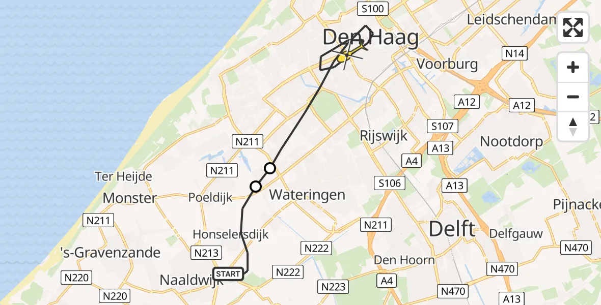 Routekaart van de vlucht: Lifeliner 2 naar Den Haag, Blekerslaan