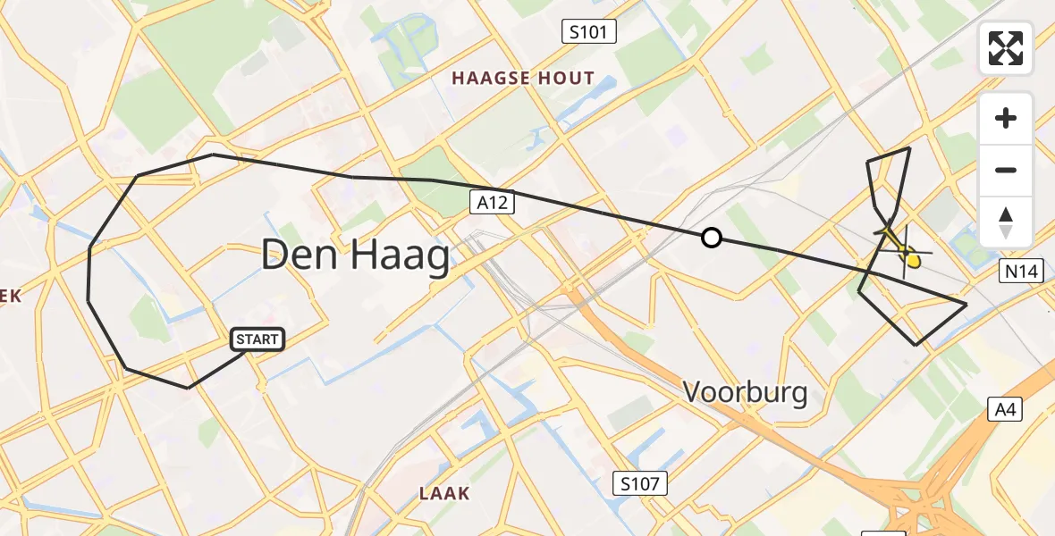 Routekaart van de vlucht: Lifeliner 2 naar Voorburg, Ooievaarspad