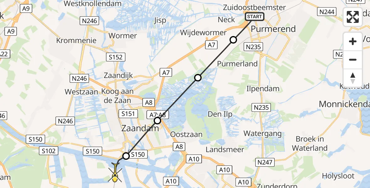 Routekaart van de vlucht: Lifeliner 1 naar Amsterdam Heliport, Capriweg