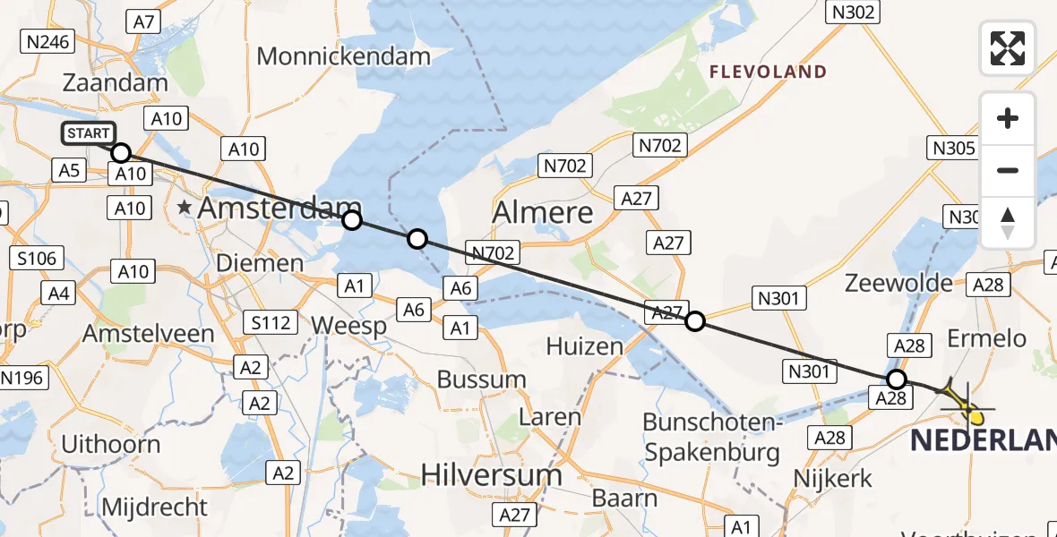 Routekaart van de vlucht: Lifeliner 1 naar Putten, Putterbrink