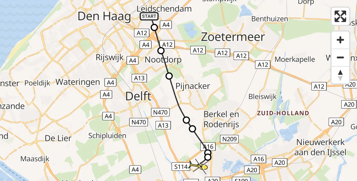 Routekaart van de vlucht: Lifeliner 2 naar Rotterdam The Hague Airport, Brandenburgbaan