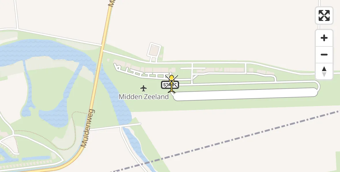 Routekaart van de vlucht: Kustwachthelikopter naar Vliegveld Midden-Zeeland, Calandweg
