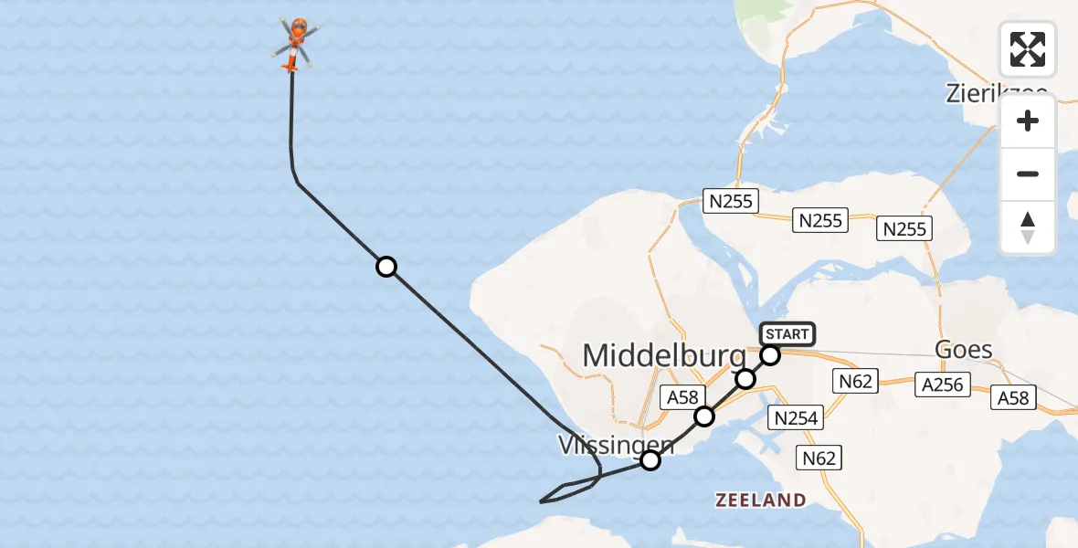 Vluchtroute Kustwachthelikopter Vliegveld Midden-Zeeland - , 12 december 2025, 13:11