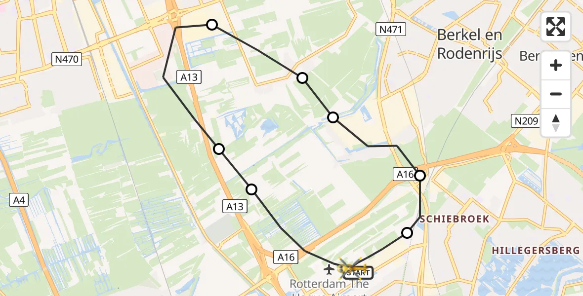 Vluchtroute Traumahelikopter Rotterdam The Hague Airport - Rotterdam The Hague Airport, 12 december 2025, 13:19