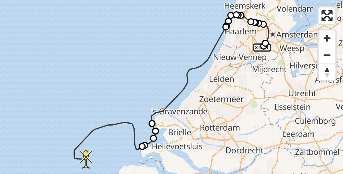 Routekaart van de vlucht: Politiehelikopter naar Stationsplein-ZW