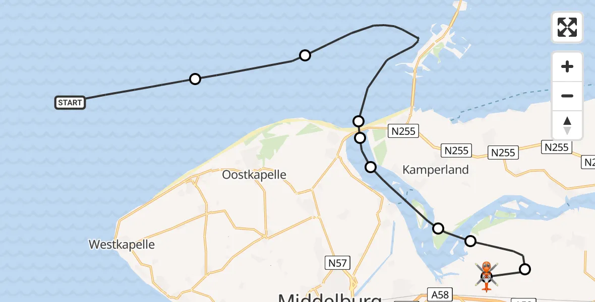 Vluchtroute Kustwachthelikopter Vlissingen - Vliegveld Midden-Zeeland, 12 december 2025, 14:21