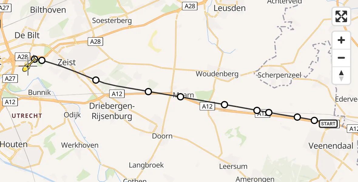 Routekaart van de vlucht: Lifeliner 3 naar Universitair Medisch Centrum Utrecht, R.G.E. Campschroerlaantje