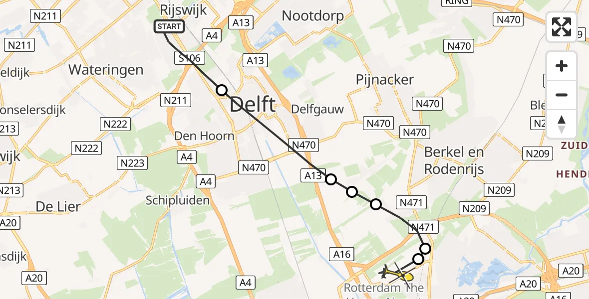 Routekaart van de vlucht: Lifeliner 2 naar Rotterdam The Hague Airport, Brandenburgbaan