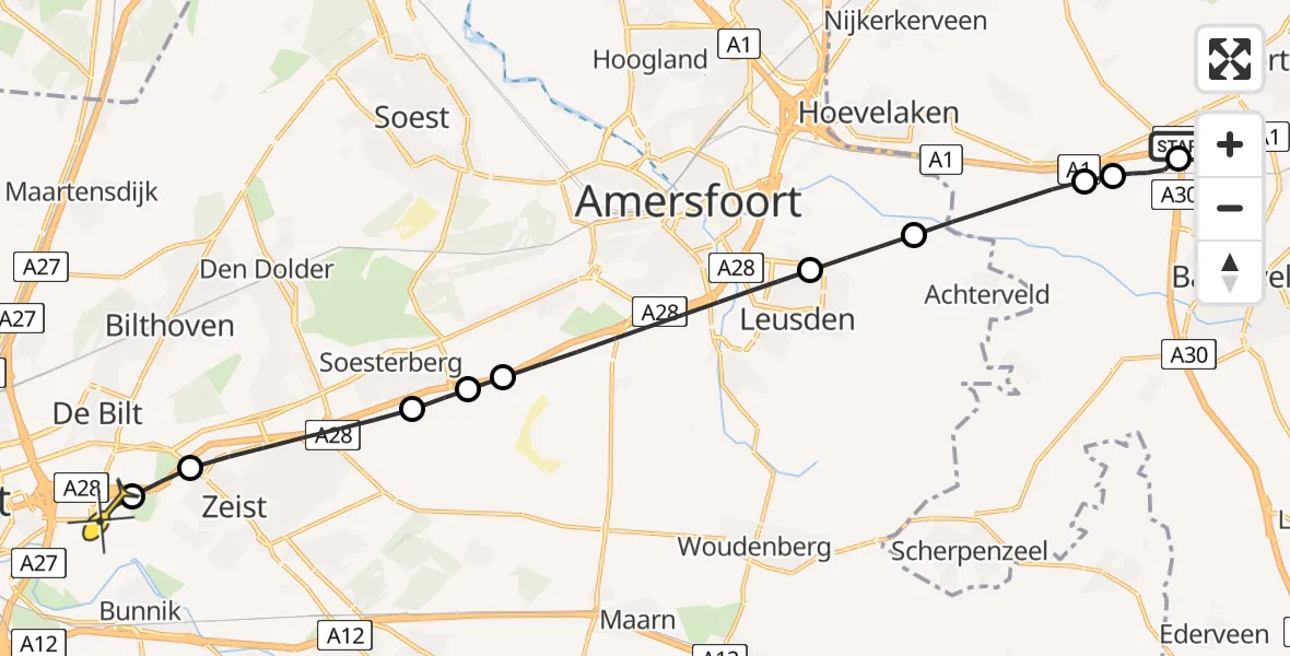 Routekaart van de vlucht: Lifeliner 1 naar Universitair Medisch Centrum Utrecht, Hoofddijk