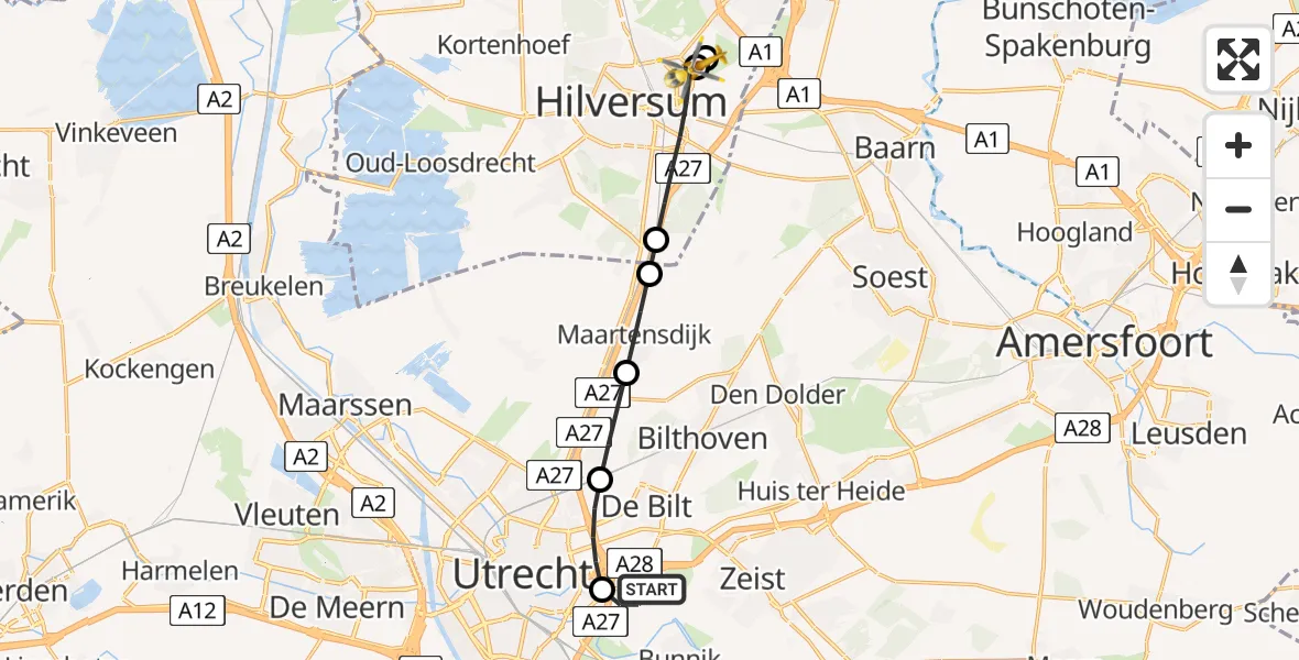 Vluchtroute Traumahelikopter Universitair Medisch Centrum Utrecht - Hilversum, 12 december 2025, 16:27