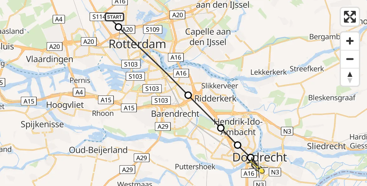 Routekaart van de vlucht: Lifeliner 2 naar Dordrecht, Charlotte van Praagpad