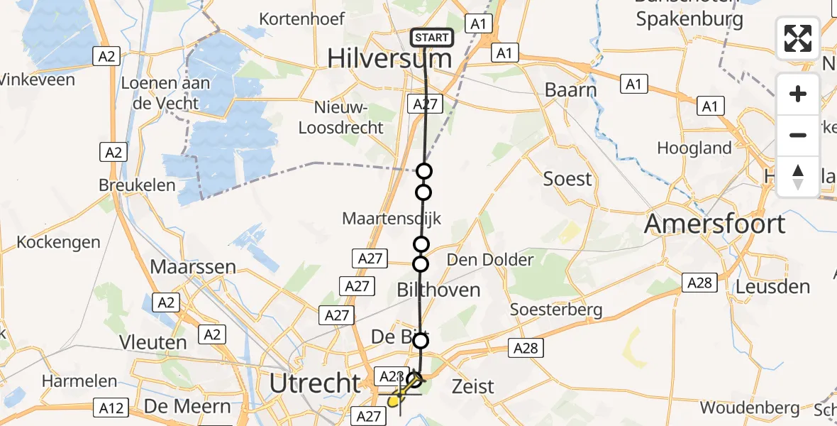 Routekaart van de vlucht: Lifeliner 1 naar Universitair Medisch Centrum Utrecht, Heidelberglaan