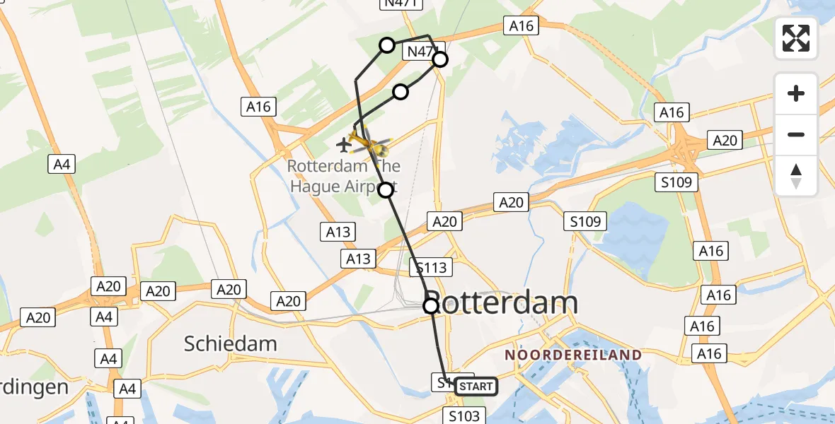 Vluchtroute Traumahelikopter Erasmus MC - Rotterdam The Hague Airport, 12 december 2025, 17:45