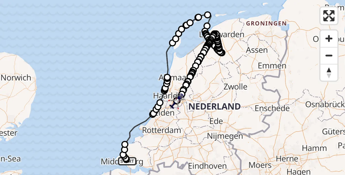 Vluchtroute Politiehelikopter Vliegveld Midden-Zeeland - Schiphol, 12 december 2025, 17:49